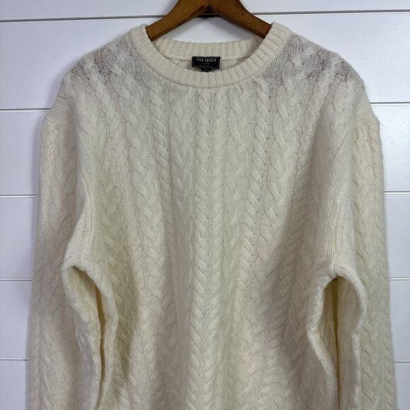 Todd Snyder 100% Lambswool Cable Crewneck Pullover Sweater Ivory sz L - Picture 2 of 9